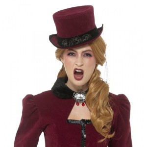 Deluxe Victorian Vampiress Hat Burgundy with Veil