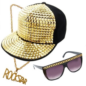 Party Rock Kit Sutdded Cap Glasses Neck Chain