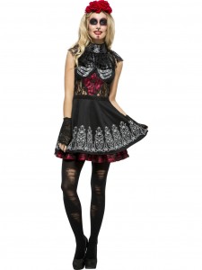 Fever Day Of The Dead Death Costume Black Dress Fever Mexican Fancy Dress