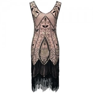 1920s flapper dress art deco great gatsby dress vestidos v neck pink and gray v2