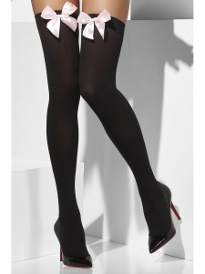 Black Opaque Hold Ups Pink Bow