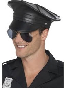Deluxe Police Hat Black Faux Leather