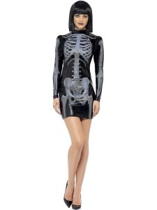 Fever Miss Whiplash Skeleton Costume Black with Printed Dress