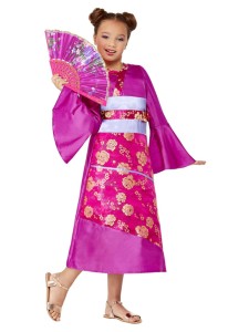 Geisha Costume Purple Dress Fan