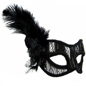 Masquerade Mask Black Lace wFeather
