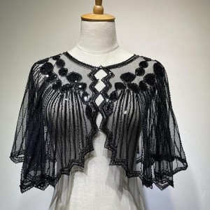 s 1920s Shawl 17.7inch Beaded Sequin Black Shawl Flapper Cover Up